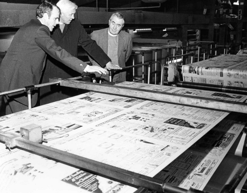 The Bishops Visit to the Wigan Observer Woods St  Works 1979