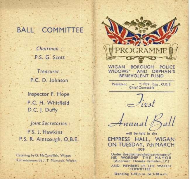 Programme of First Police Ball, at the Emp in 1939.