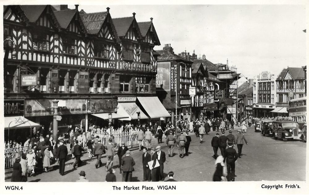 Old postcard: Market Place, Wigan
