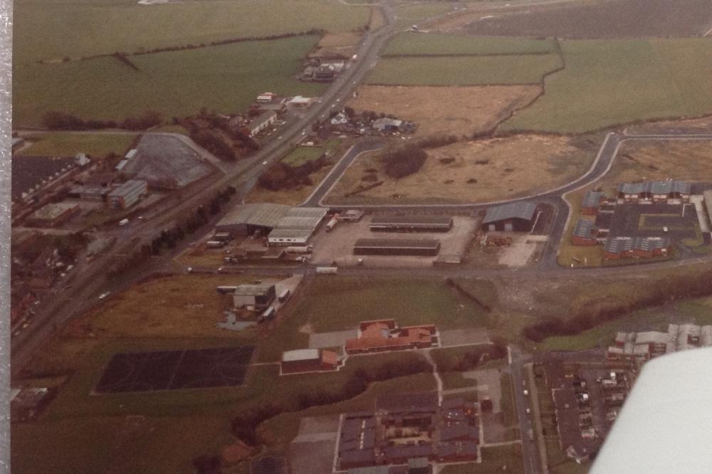 Aerial photograph of Goose Green and the Wheatlea industrial estate.