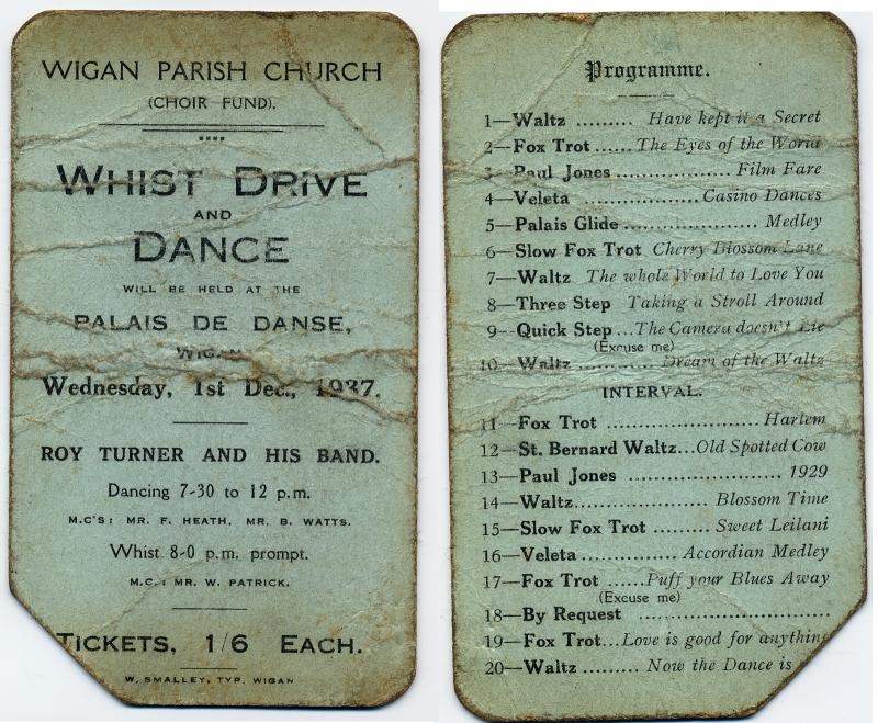 Choir Fund. Whist Drive and Dance ticket 1937