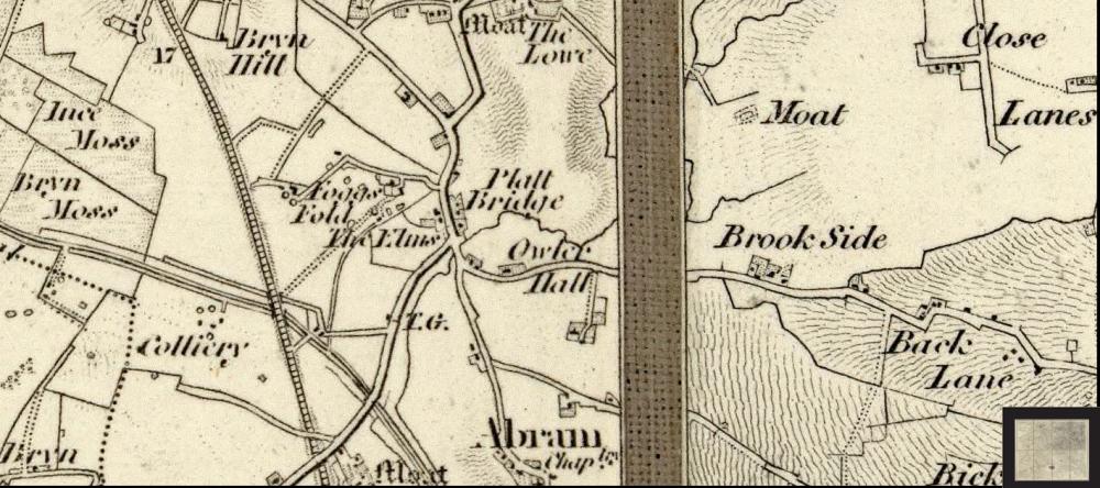 Wigan Map showing Platt Bridge circa 1850's.