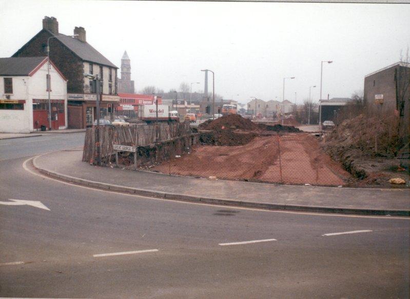 Road construction, Wallgate, c1980.