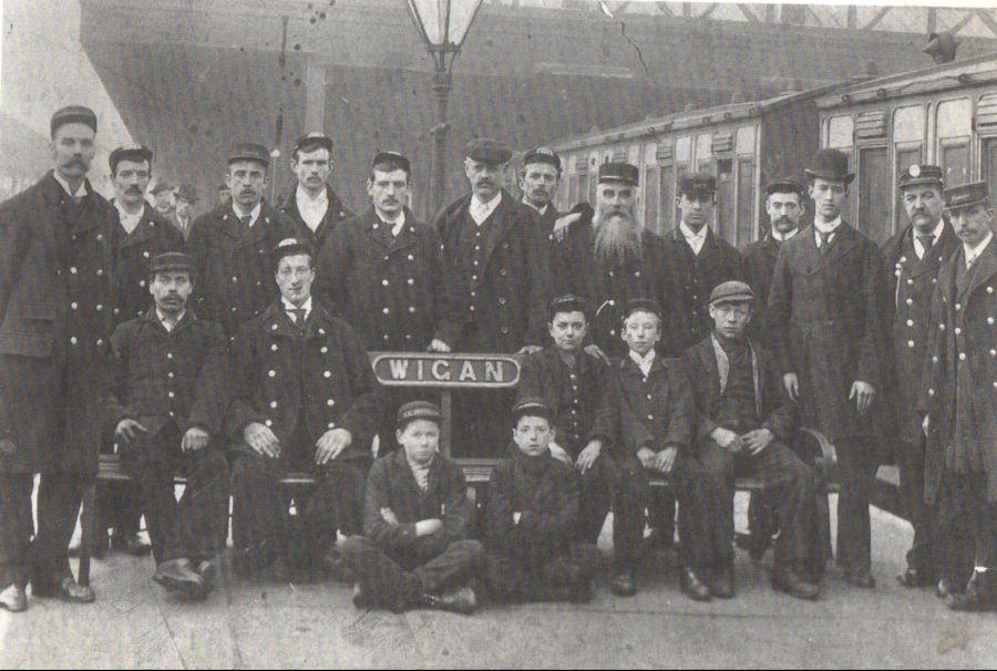 Staff at Wigan Wallgate, c1900.