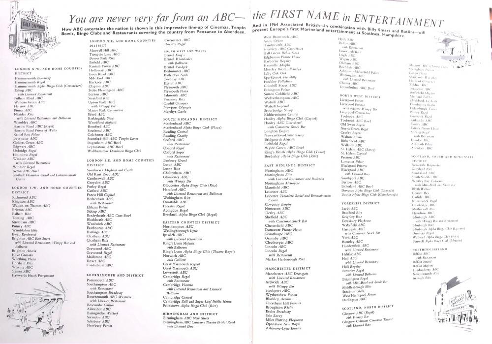 1964-ABC Film Annual list of all ABC Cinema's in UK. 