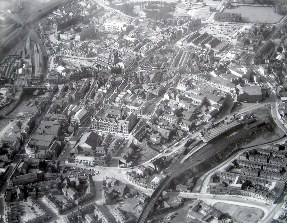 Aerial view of the town centre March 13th 1959