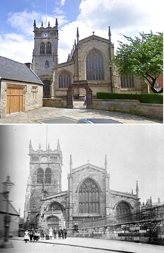 Wigan Parish Church - two views over 100 years apart