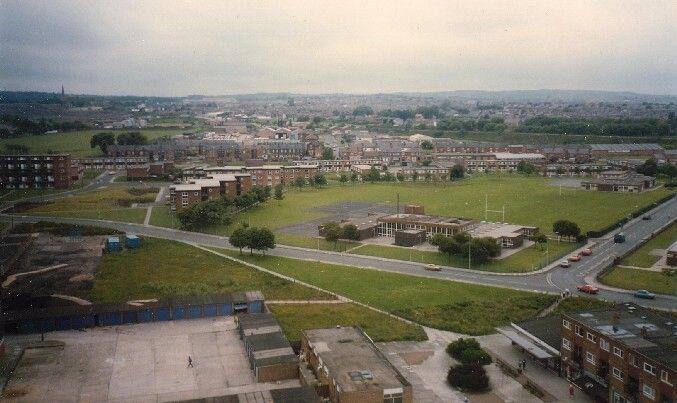 View towards Warrington road, Stephens Way and Pemberton, 1987.