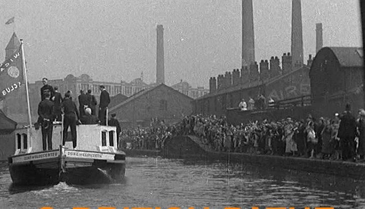 Prince Henry, Duke of Gloucester taking a ride on a barge in Wigan, 1937. 