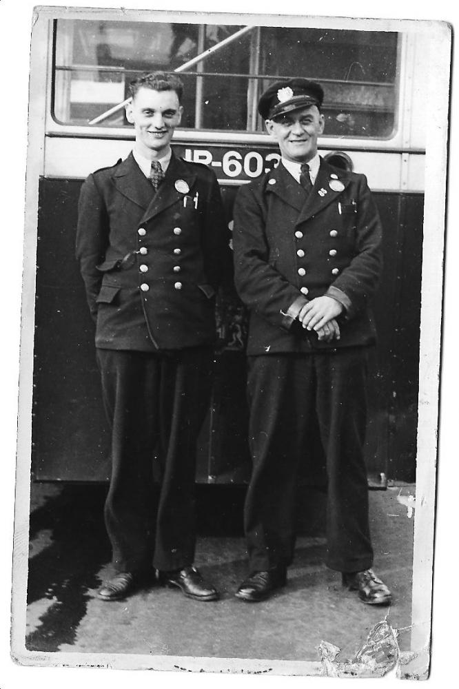 My father,Fred Sentance with his bus conductor.