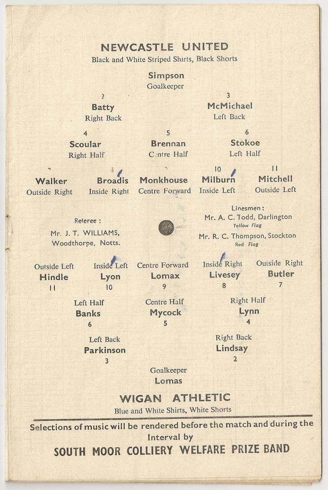 Newcastle United V Wigan Athletic Programme 1954