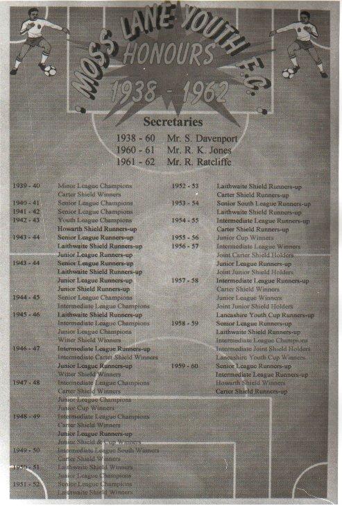 Moss Lane Youth FC Honours, 1938-1962.