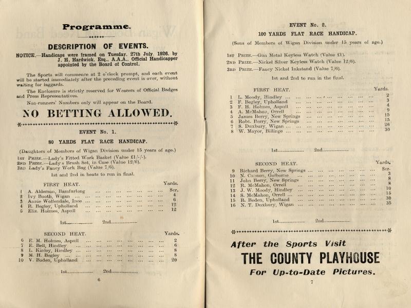 Wigan County Police, Sports Programme ,1926