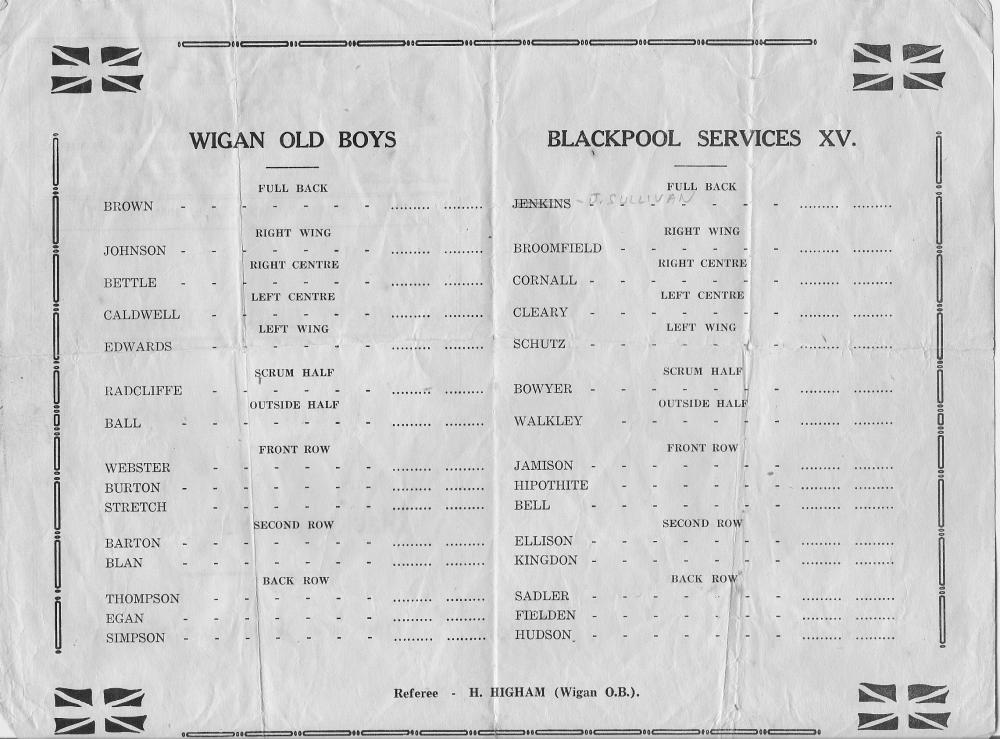 Wartime Charity Match Programme - teamsheet