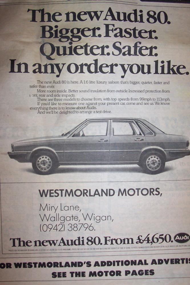 Westmorland Motors Miry Lane, Wallgate Wigan 1979 Advertisement