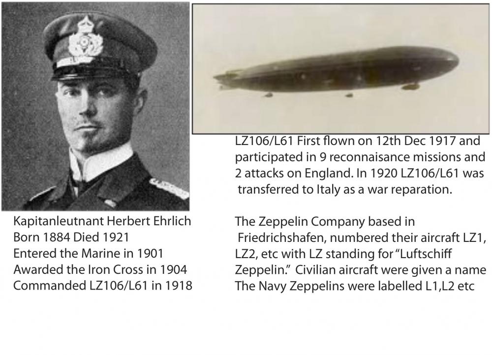 Kapitanleutnant Erhlich and LZ106/L61. Bombed Wigan 12th April 1918