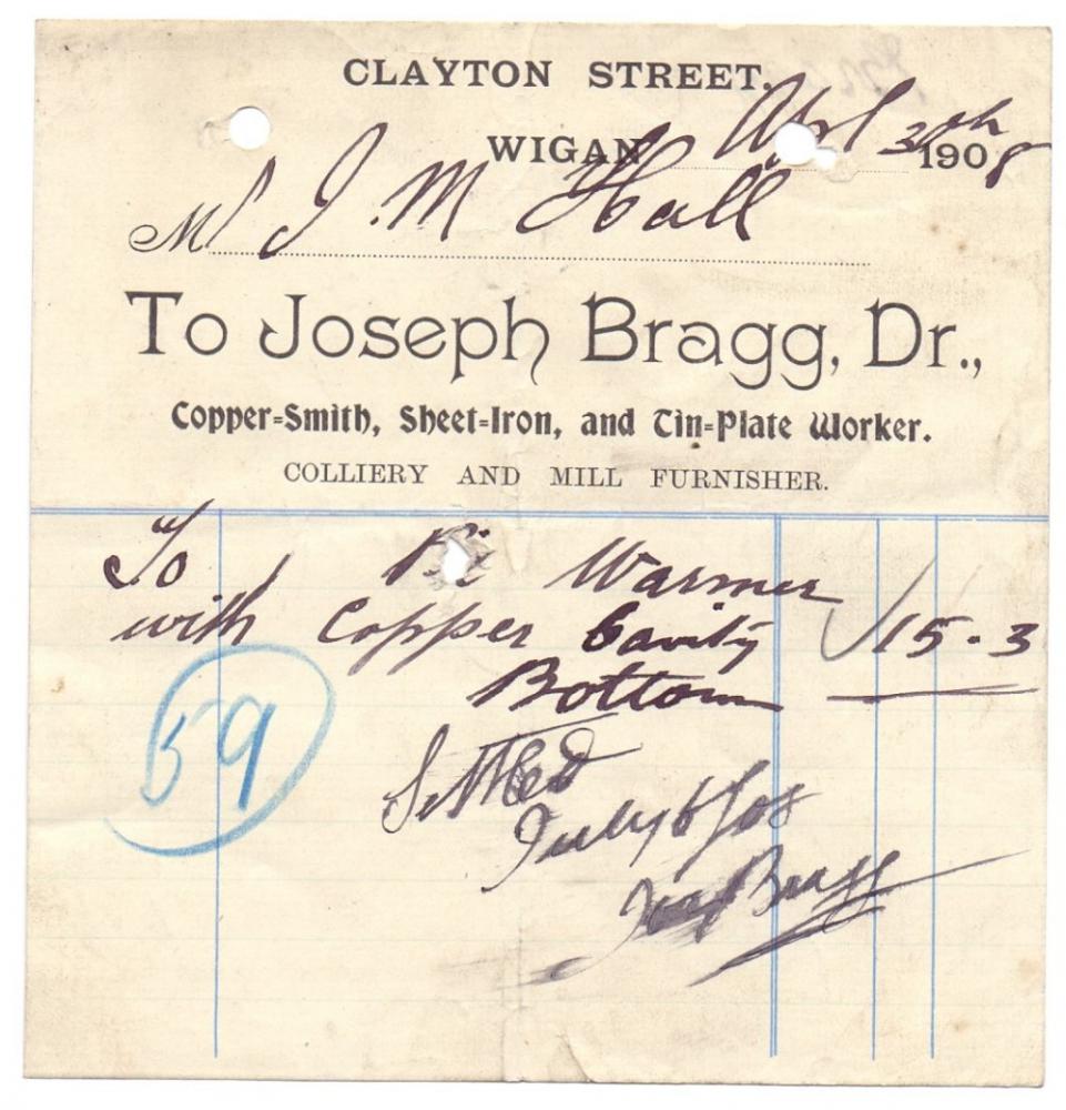 Joseph Bragg 1908 Receipt