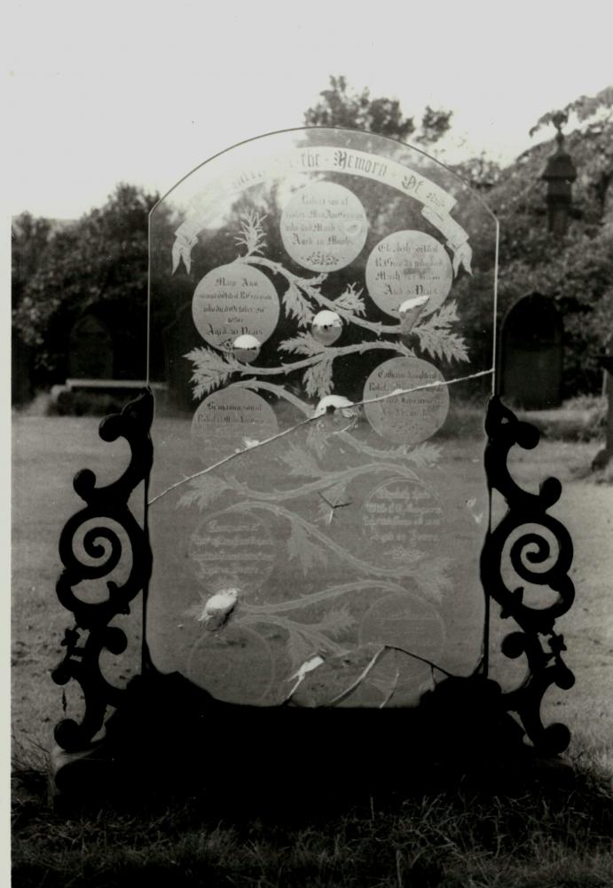 Engraved plate glass monument in Wigan Cemetery