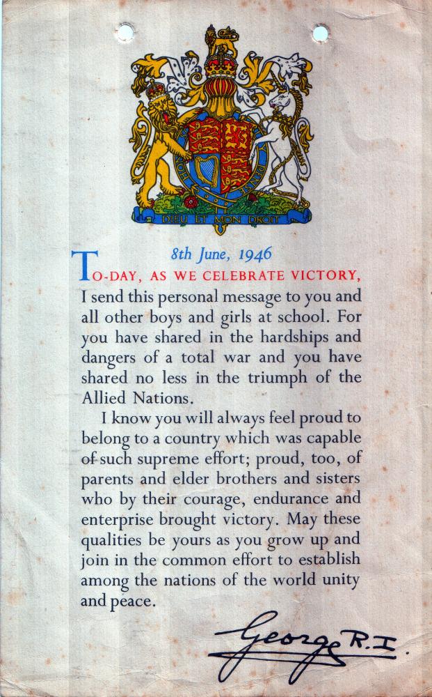 Kings letter to school children 1946