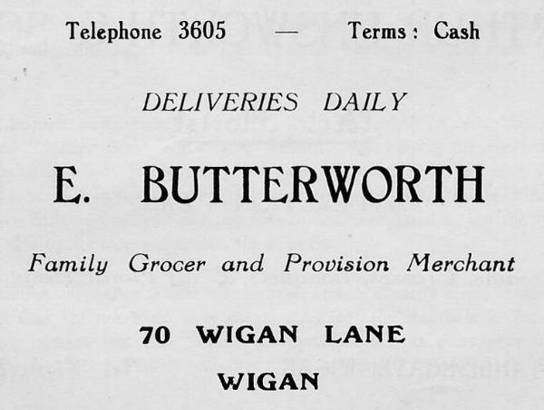 E. Butterworth grocer, Wigan Lane, 1956.