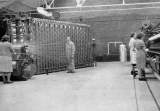 Operatives working on a new high-speed winding and beaming machine.