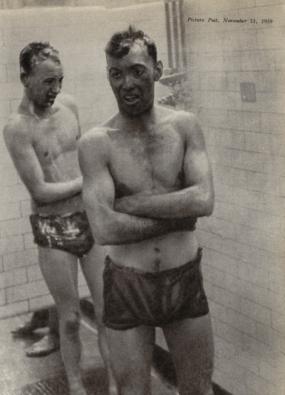 At the Pit-head Baths : Miners Enjoy a Shower - Click for larger picture
