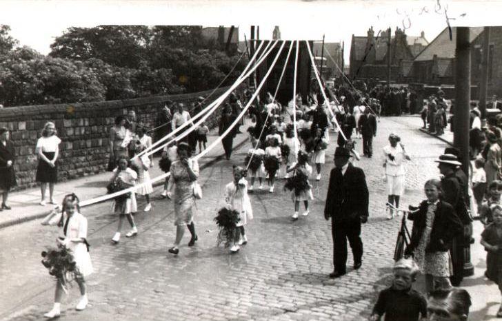 Walking Day, St. Mary's Church in Lower Ince, 1950.