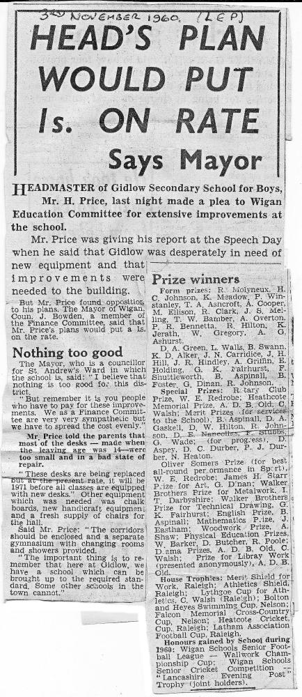 Gidlow School -Newspaper Cutting -November 1960