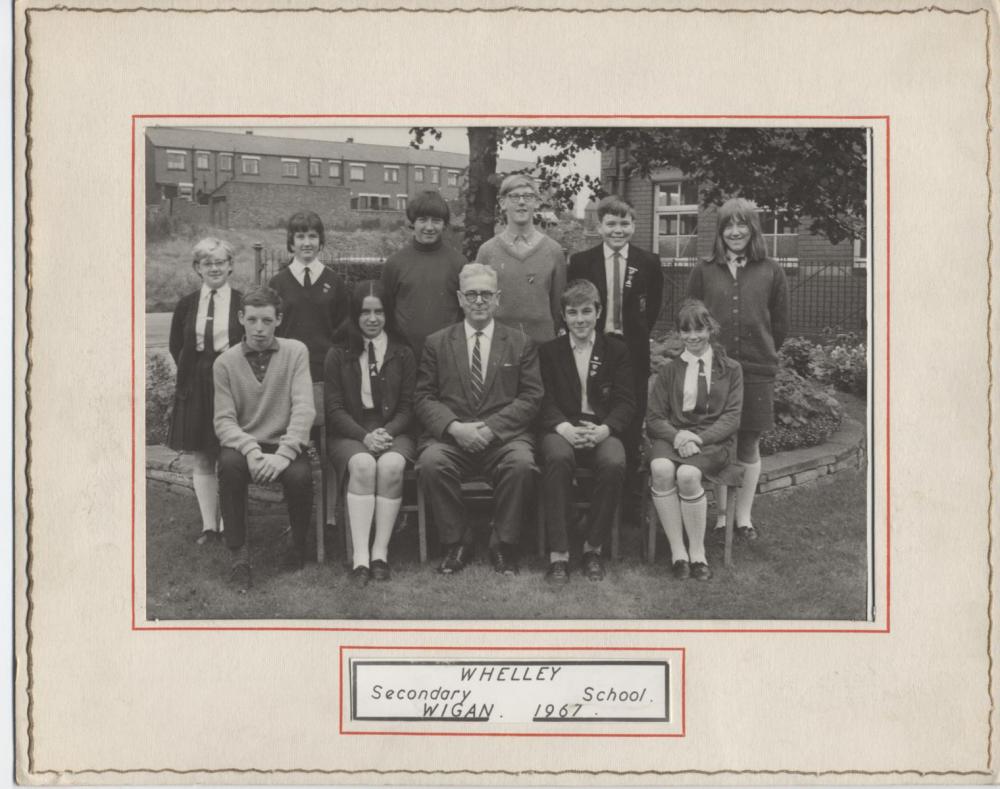 Mr Millar and prefects, Whelley Secondary School 1967