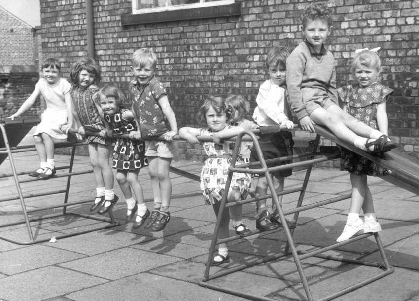 Infants in school yard, c1966.