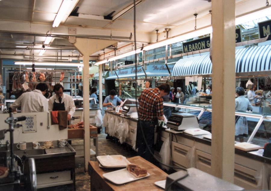Green's butchers stall, 1982.