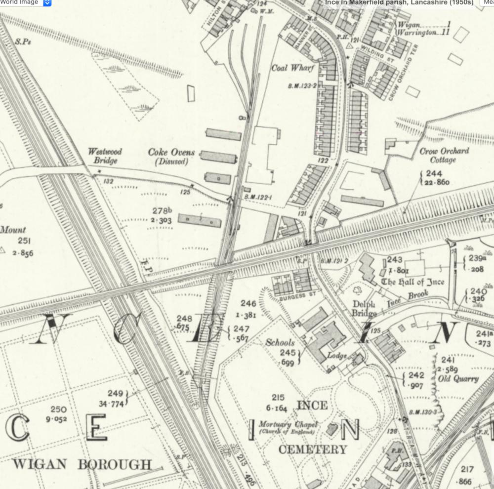 Old map showing the mineral line which crossed Westwood Lane