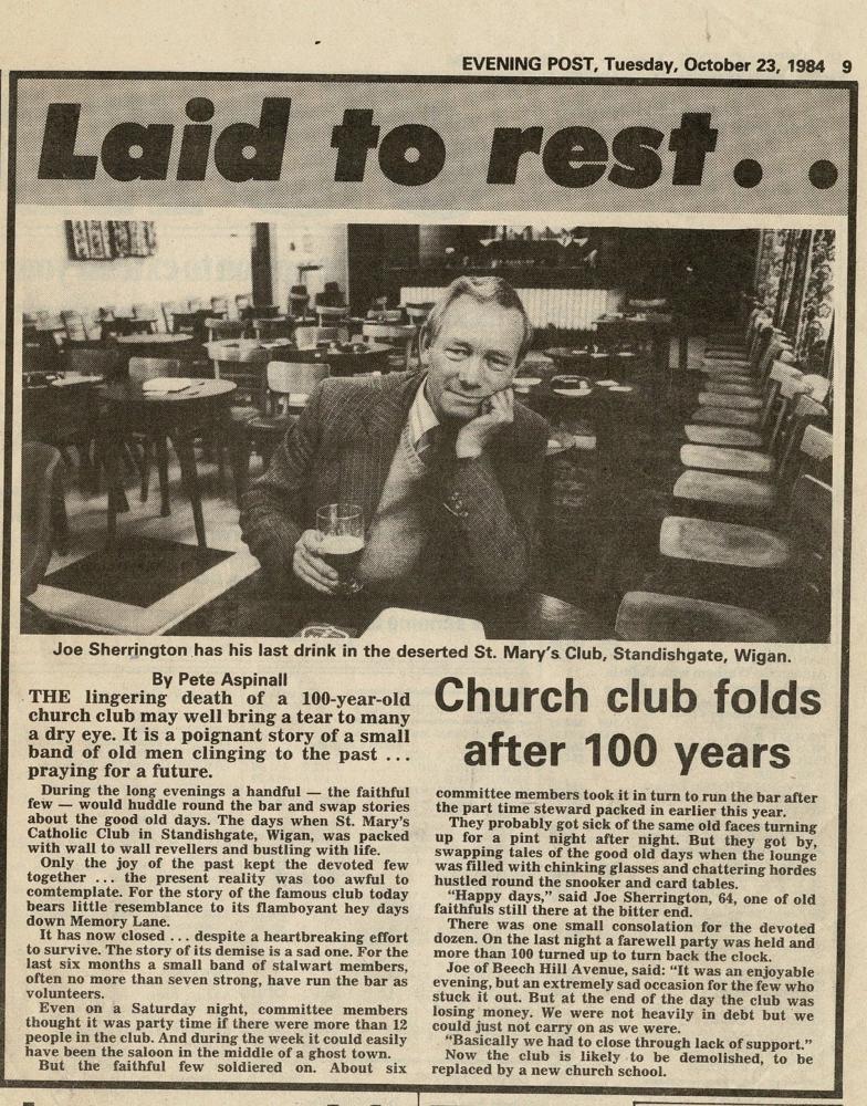 'Club folds after 100 years' Newspaper Cutting 1984