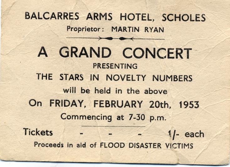 Balcarres Arms Scholes Concert Ticket 1953