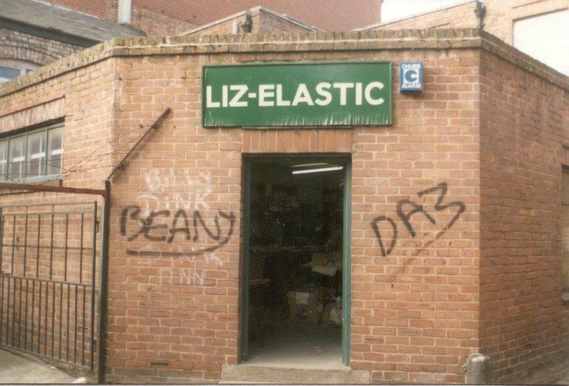 Liz-Elastic shop in the entry between Hope Street and Standishgate, 1980s.