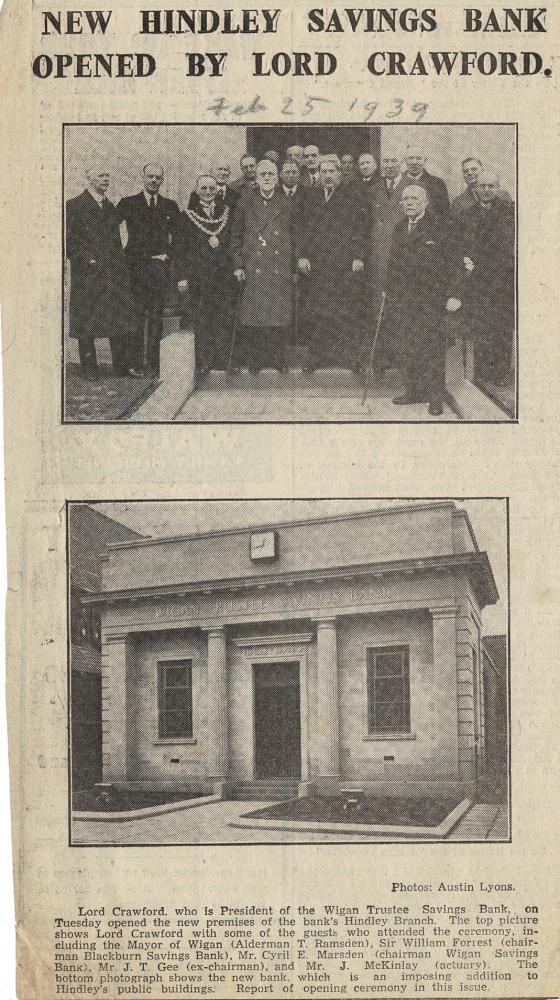 OPENING HINDLEY SAVINGS BANK  1939