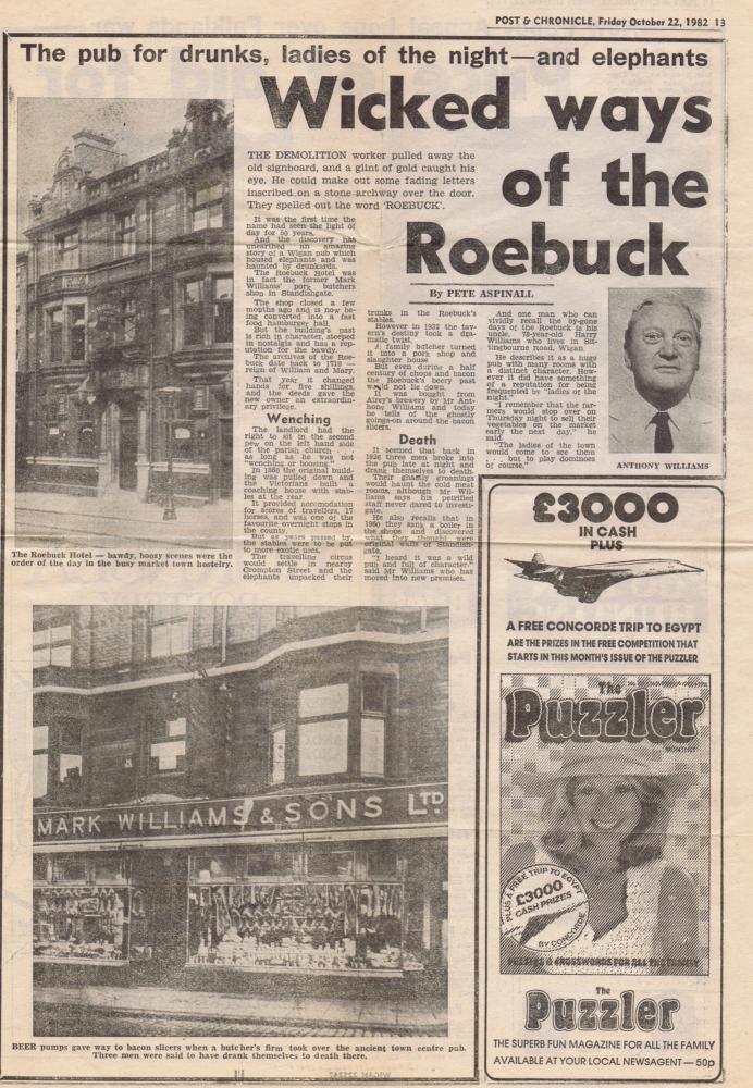 ROEBUCK HOTEL NEWSPAPER CUTTING 1982