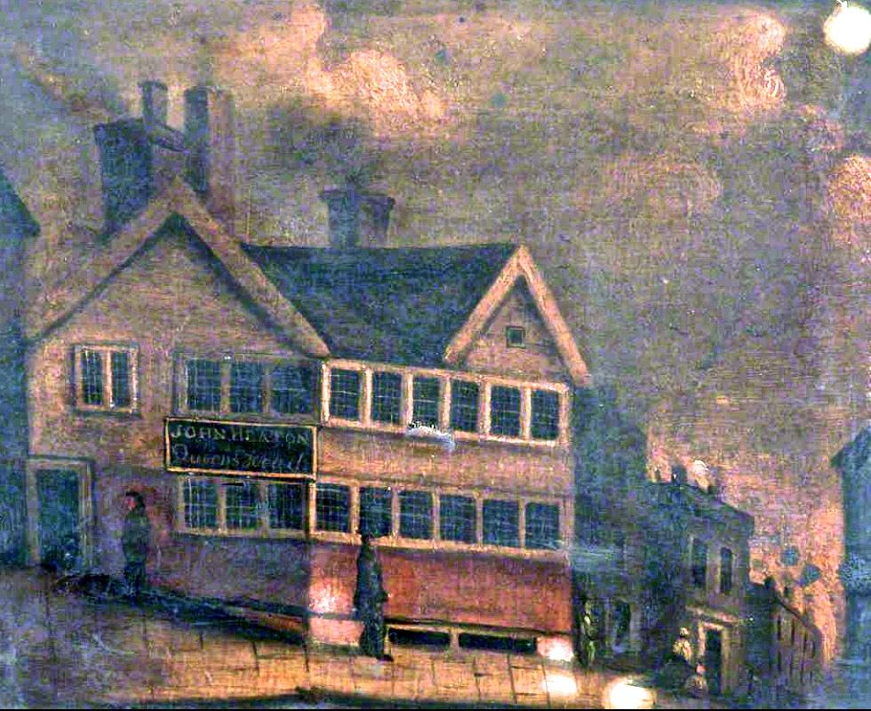 Painting of the “Old Queen’s Head” Market Place. c.1800