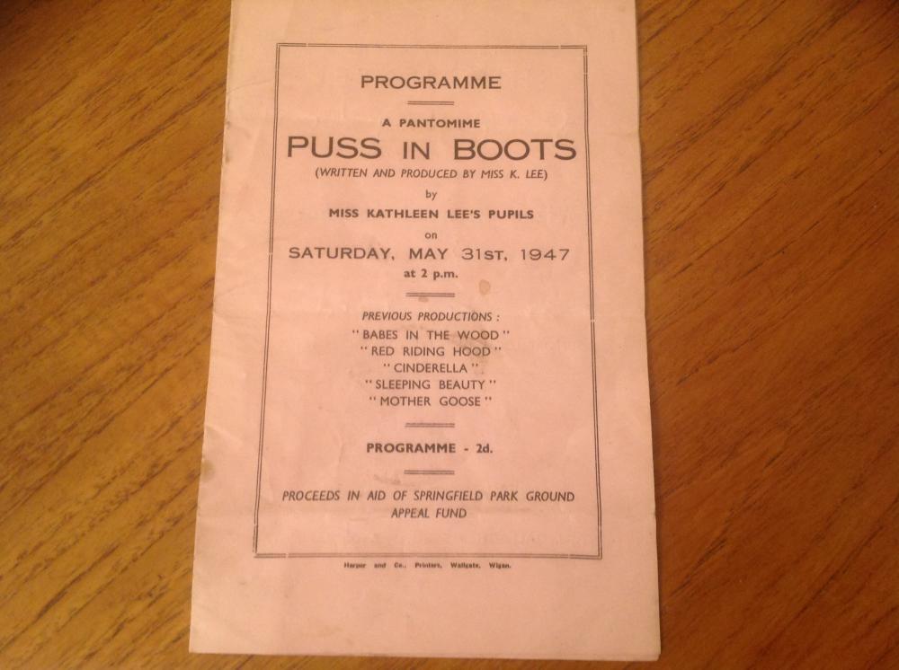 1947 Pantomime Programme in aid of Springfield Park Ground.
