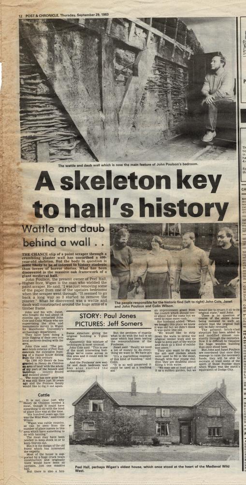 Newspaper cutting Peel Hall. Ince Sept 29th1983. Newspaper cutting Peel Hall. Ince Sept 29th1983.