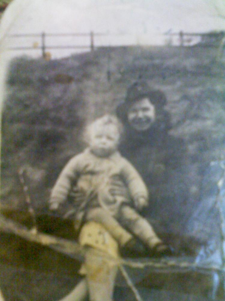 mam and my brother ken on railway bank at spring veiw
