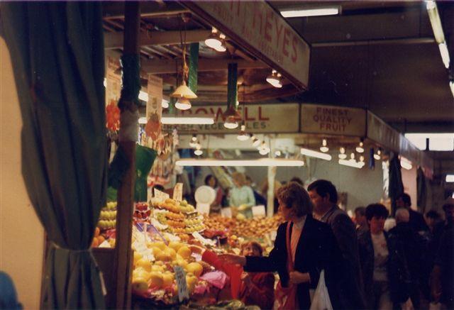 One of the veg stalls in Old Market Hall Wigan