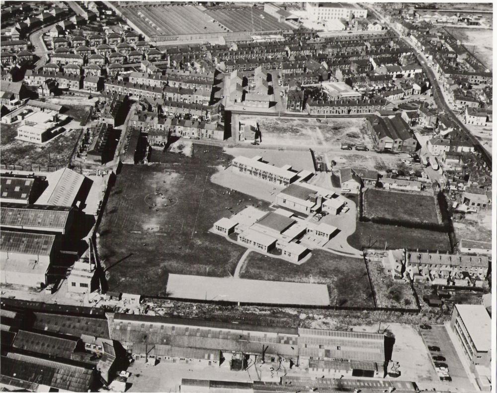 An aeriel view of Ince, showing Ince Central School 1972