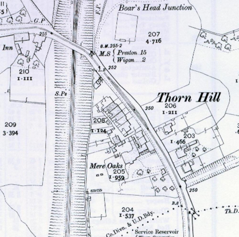 Old map of Thorn Hill showing Mere Oaks