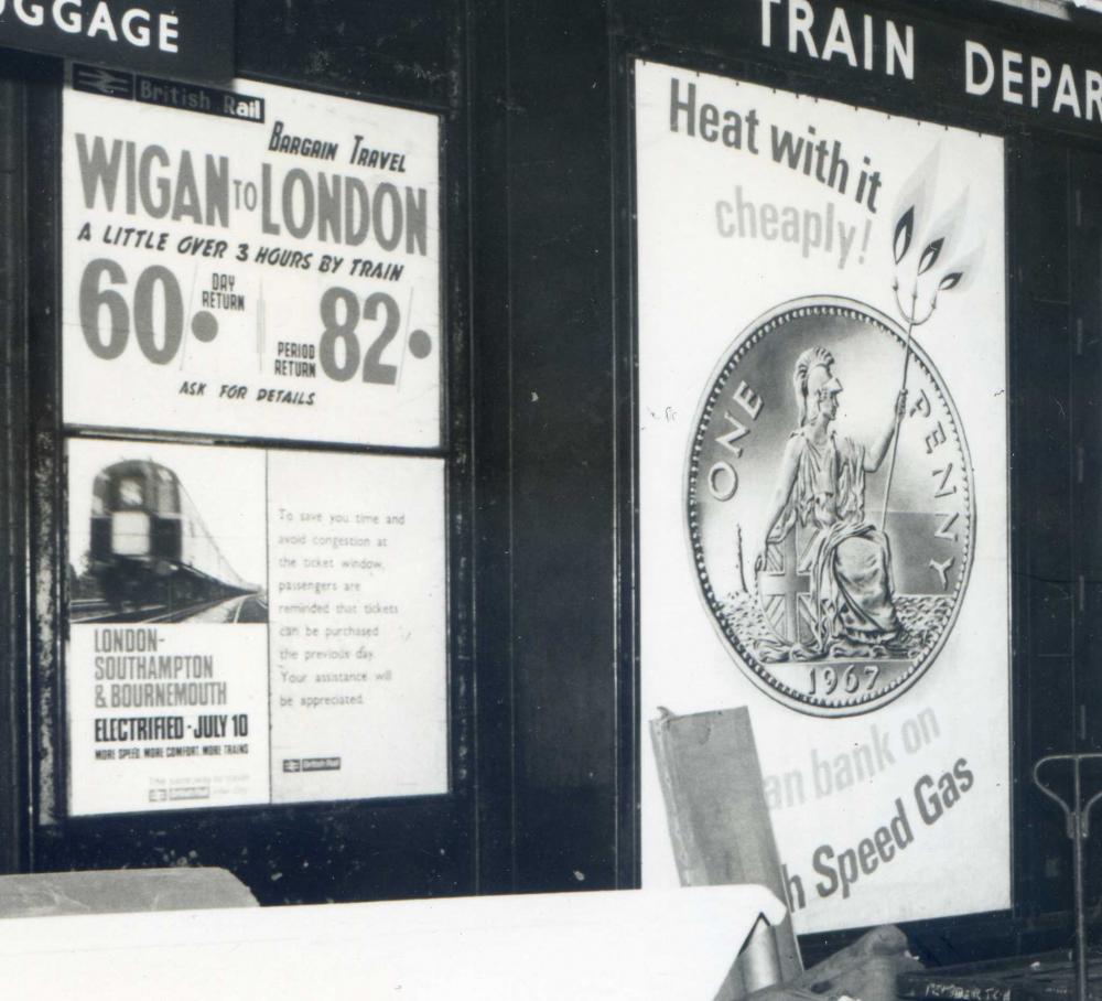 Wigan to London train fare poster 1967