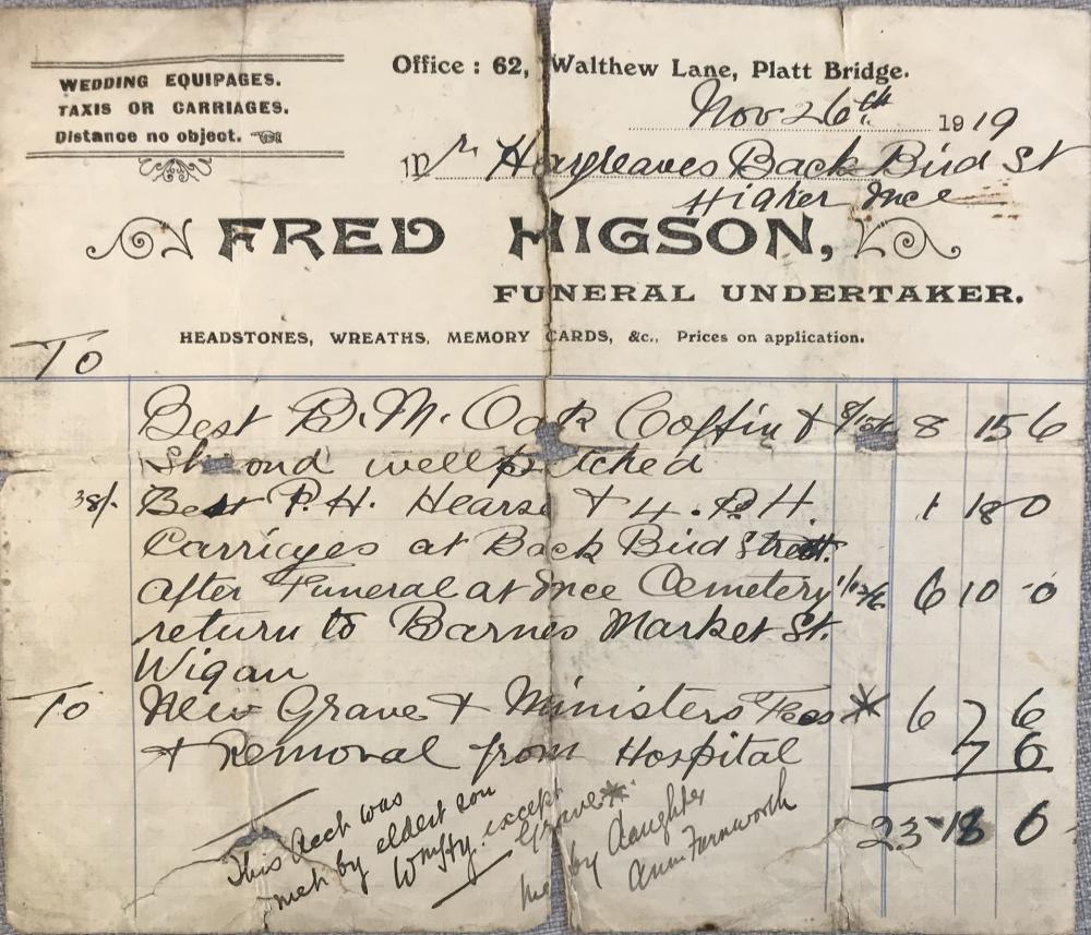 Receipt for Coffin from 1919 