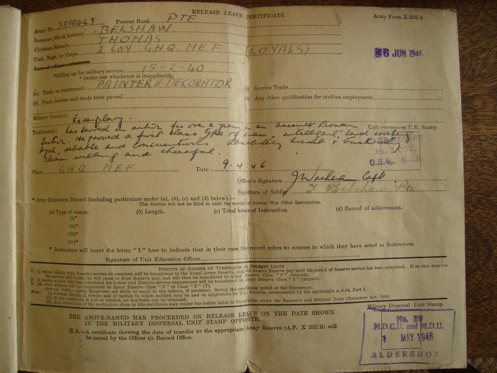 DADS ARMY RELEASE CERTIFICATE.