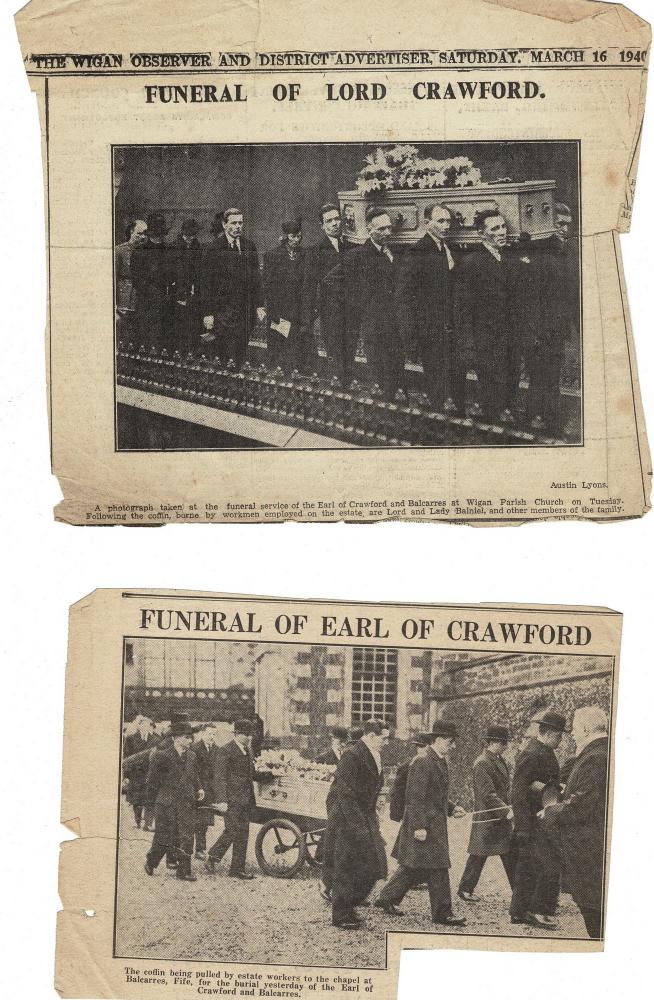 Newspaper Cuttings 1940 Lord Crawford Funeral