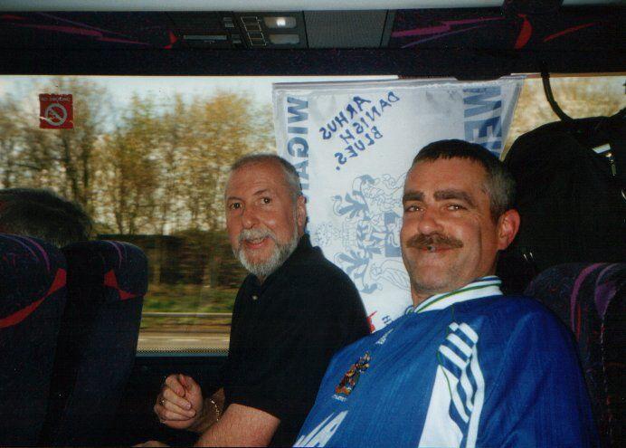 Phil (alias Tom selleck Magnum) Owen as father xmas on the coach to wembley.