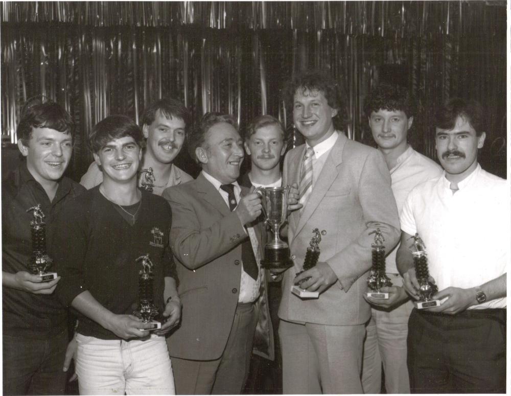 Swinley Labour Club winners of NULC 5-a-side foorball competition in early 1980's.